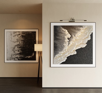  现代黑白灰挂画 背景墙挂画 玄关挂画 艺术家肌理画 海浪画3d模型 