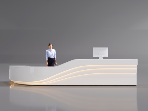  现代接待台 前台 圆弧前台3d模型 