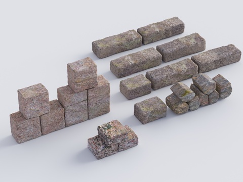  自然块石墙面 毛石墙面 石头 砌石 石块 立方体 石头组合3d模型 