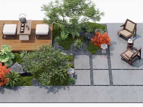  现代庭院景观 景观植物 庭院小品 庭院景观 苔藓植物su模型 
