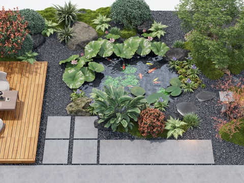  现代庭院景观 景观植物 庭院小品 庭院景观 苔藓植物3d模型 