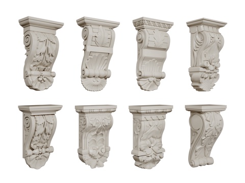  法式柱头 雕花柱头 罗马柱柱头 石膏柱头su模型 