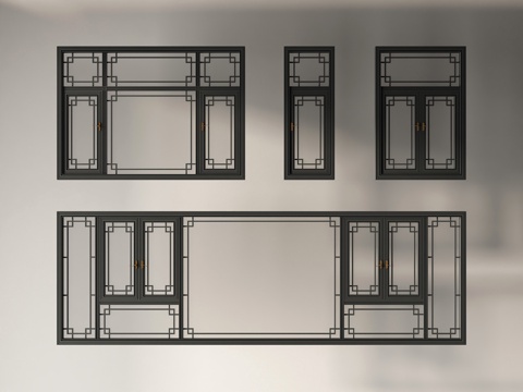  新中式窗户3d模型 