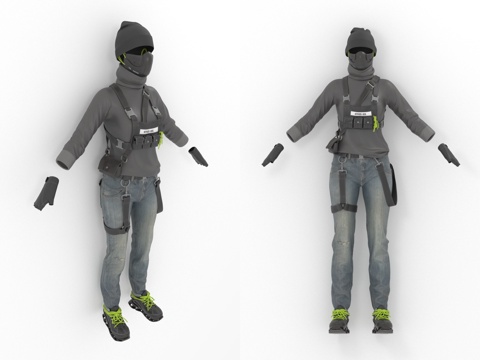  战术套装 特工服装 牛仔裤 运动鞋 高领毛衣 衣服3d模型 