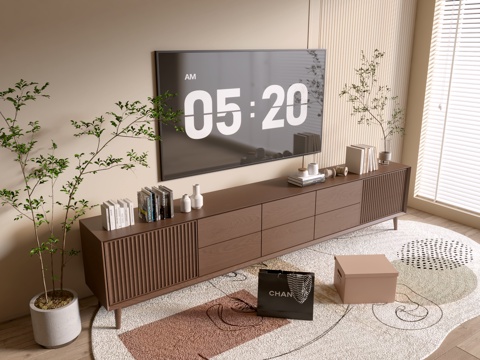  现代木纹电视柜 简约边柜 斗柜 矮柜  整体柜 餐边柜3d模型 