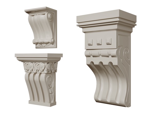  法式柱头 雕花柱头 罗马柱柱头 石膏柱头su模型 