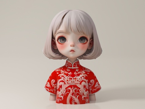  国风少女 半身 女孩 美女 卡通人物 女人 雕像 雕塑 手办3d模型 