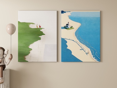 现代奶油风抽象装饰画 挂画3d模型 