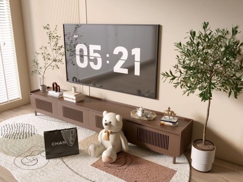  现代木纹电视柜 简约边柜 斗柜 矮柜  整体柜 餐边柜3d模型 