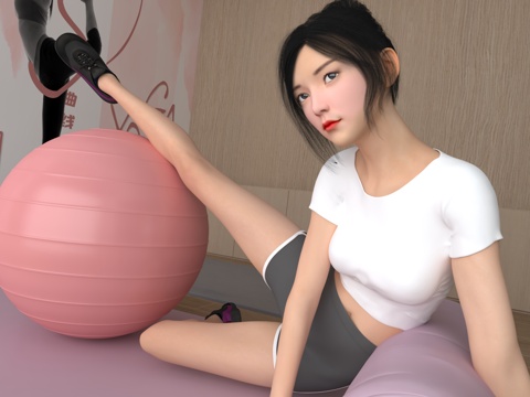  女人女性 美女人物 瑜伽动漫女生 模特小姐姐 瑜伽教室3d模型 