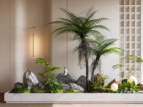  现代 景观小品 景观造景 植物堆 苔藓 景观灯 树 石头 室3d模型 
