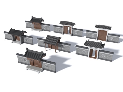  新中式庭院门 中式垂花门 古建大门 古建院门 民居院门入口3d模型 
