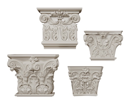  法式柱头 雕花柱头 罗马柱柱头 石膏柱头su模型 