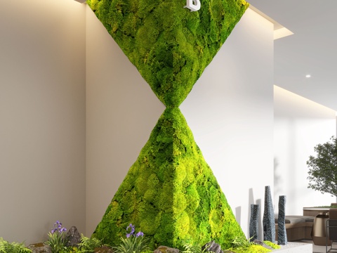  現(xiàn)代室內(nèi)景觀造景 苔蘚景觀 植物墻 永生苔蘚墻3d模型 