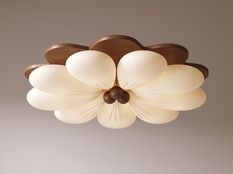 中古风花瓣吸顶灯su模型 