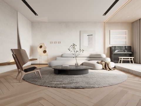  现代简约别墅客餐厅3d模型 