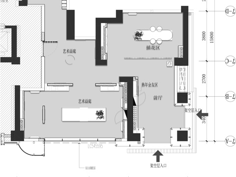  艺术画廊花艺手工区cad施工图 
