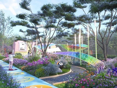  现代艺术公园 彩虹廊架 艺术雕塑装置 网红打卡su模型 