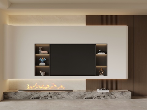  现代简约电视背景墙3d模型 