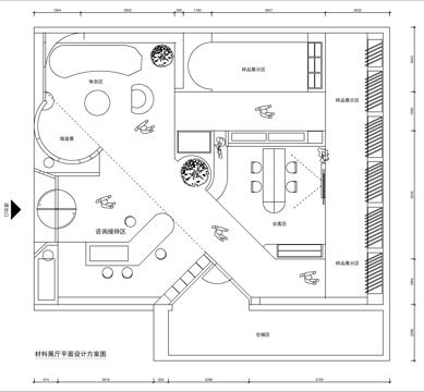  现代材料展厅平面方案图cad施工图 