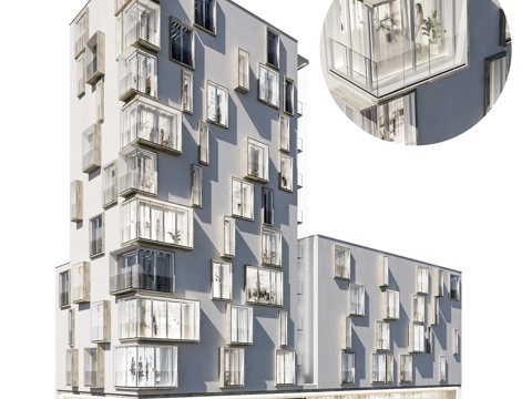  现代高层住宅外观3d模型 