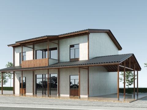  新中式民宿建筑 驿站3d模型 