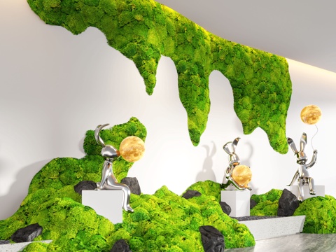  現(xiàn)代室內(nèi)景觀造景 苔蘚景觀 植物墻 永生苔蘚墻3d模型 