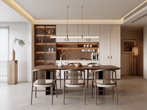  新中式餐厅su模型 