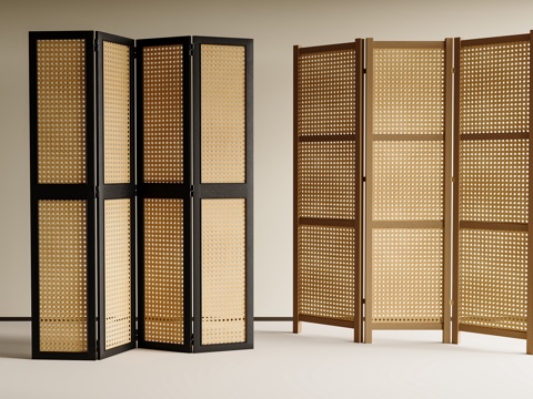  中古屏风 木屏风 藤编屏风 折叠屏风3d模型 