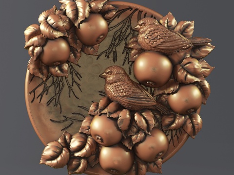  现代小鸟苹果浮雕雕塑摆件3d模型 