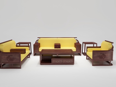  新中式红木沙发组合3d模型 
