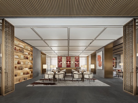  新中式中餐厅 火锅店 餐饮 餐厅 售楼处 宴会厅 餐桌 公司3d模型 