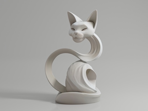  猫 猫咪 动物雕塑 抽象创意 艺术装置 雕像石雕 摆件手办3d模型 