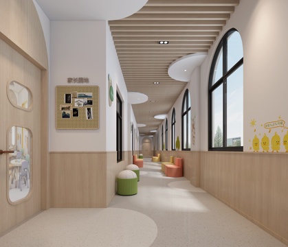  现代幼儿园走廊造型早教走廊造型托育中心走廊走廊造型黑板报3d模型 
