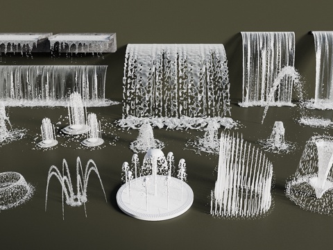  现代喷泉水景 旱喷 涌泉 水柱水花 跌水 商业景观互动水景3d模型 