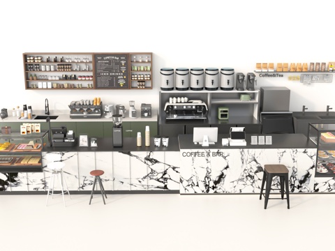  现代咖啡厅 咖啡店吧台 咖啡店操作台 咖啡店收银台 奶茶店操3d模型 