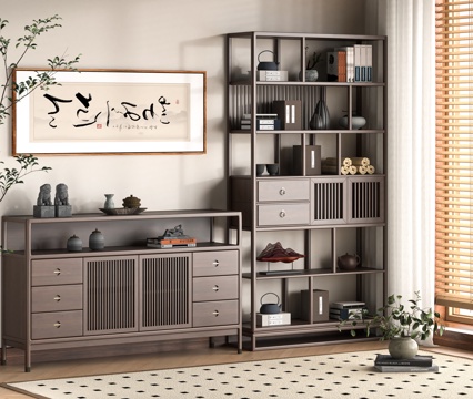  新中式博古架3d模型 
