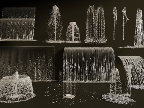  现代喷泉水景 旱喷 涌泉 水柱水花 跌水 商业景观互动水景3d模型 
