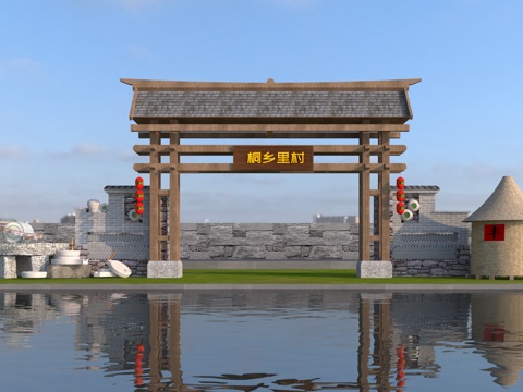  新中式乡村入口大门3d模型 