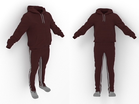  运动服 条纹运动裤 连帽衫 运动鞋 衣服3d模型 