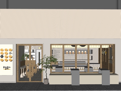  现代简约咖啡馆 门头建筑su模型 