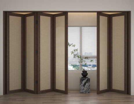  百叶推拉门 折叠门 花几 花艺su模型 