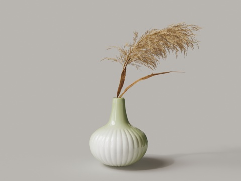  现代黄色毛绒花花瓶3d模型 