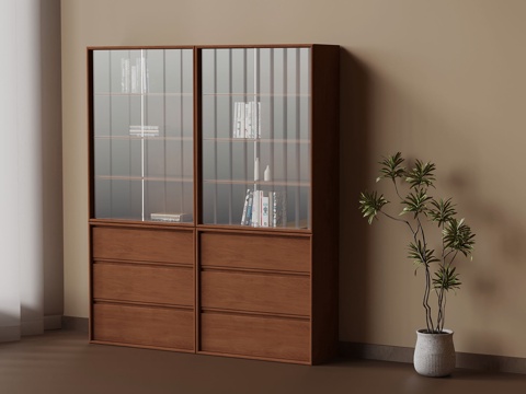  书柜 中古风书柜 书籍 绿植su模型 