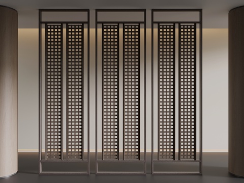  新中式屏风隔断 花格 木质隔断3d模型 