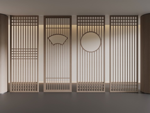  新中式屏风隔断 花格 木质隔断3d模型 