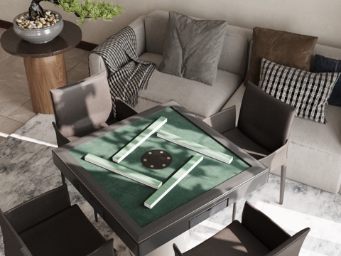  现代棋牌室 棋牌桌椅 麻将室3d模型 