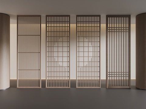  新中式屏风隔断 花格 木质隔断3d模型 