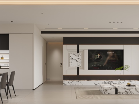  现代意式极简客餐厅3d模型 