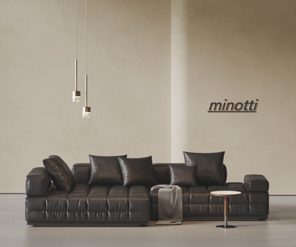  MINOTTI现代多人沙发 意式沙发 劳伦斯沙发 皮革沙发su模型 